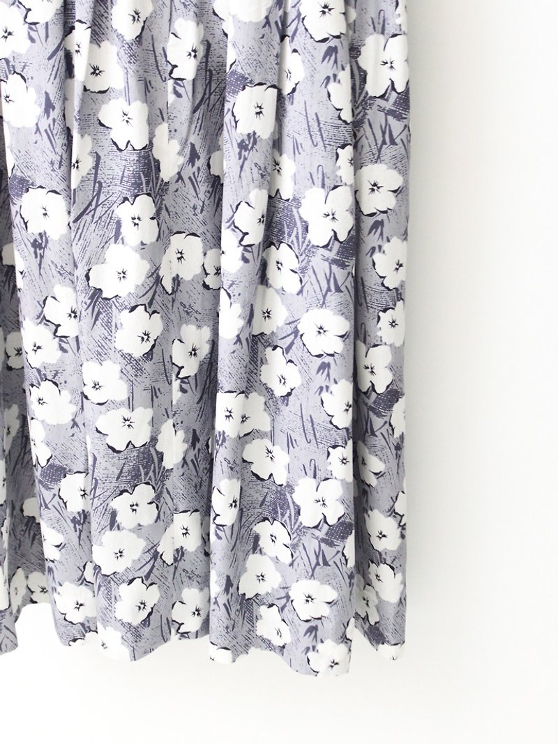 【RE1004D1436】早秋日本制复古灰紫色小白花短袖古着洋装 - 洋装/连衣裙 - 聚酯纤维 紫色