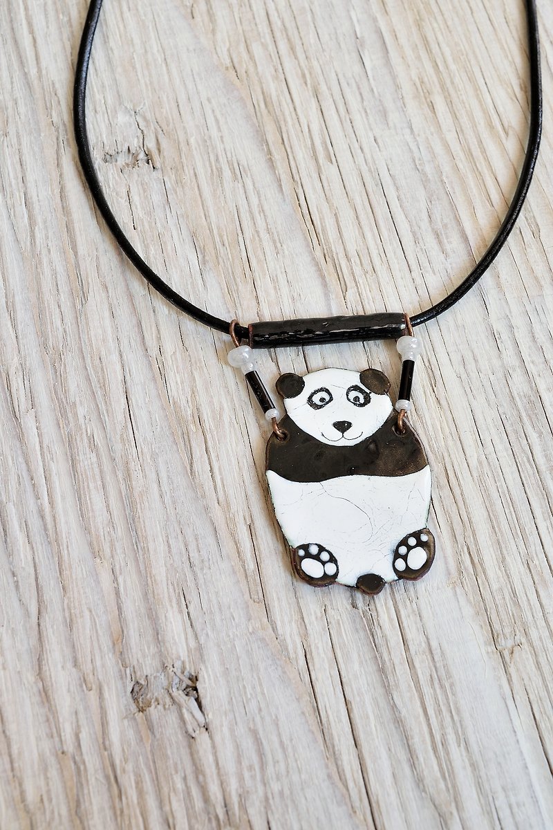 Panda, Jewelry, Panda Jewelry, Panda Necklace, Enamel Necklace, Enamel Pendant, Boho Necklace, Panda Shaped Necklace, Boho Enamel Necklace, - 项链 - 珐琅 黑色