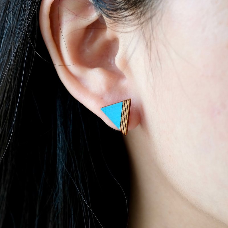 衫木耳环-V(蓝) - 耳环/耳夹 - 木头 蓝色