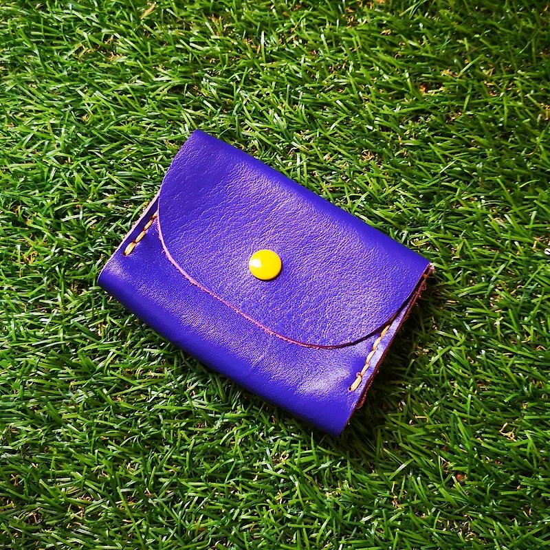 双层卡片牛皮零钱包-蓝紫色牛皮 - 零钱包 - 真皮 