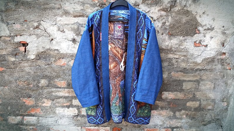 AMIN'S SHINY WORLD 民族图腾马匹奔腾挂布手工订制KIMONO罩衫大衣 - 男装外套 - 棉．麻 