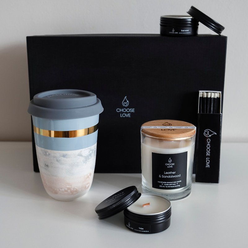 Ceramic travel mugs set, aroma gift set, candle gift set, Mug with lid ceramic - 花瓶/陶器 - 陶 