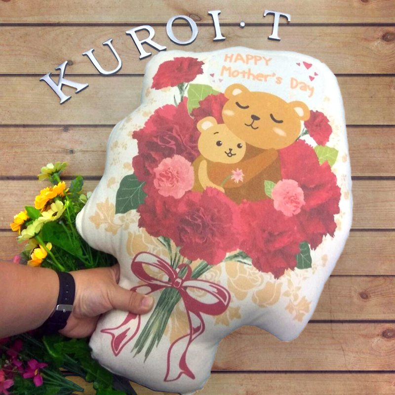【熊爱妳康乃馨抱枕】 母亲节-感谢妈咪/ 送一束花给妈妈给老婆当礼物 形状抱枕 - 摆饰 - 棉．麻 