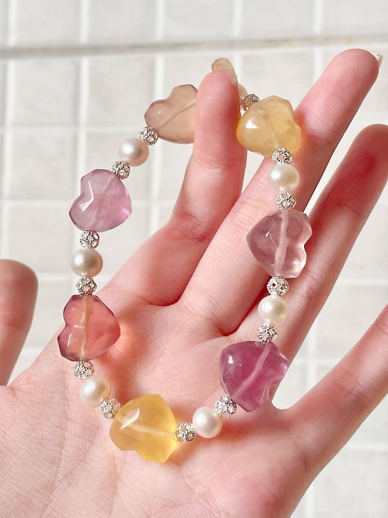 定制化 | 甜蜜糖果心萤石 |萤石、天然淡水珍珠 - 手链/手环 - 水晶 多色