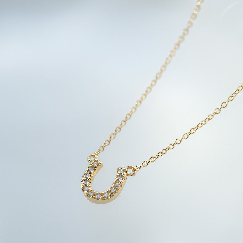 马蹄 - 14K包金项链  锆石 注金 水洗不退色 简约款 - 项链 - 半宝石 白色