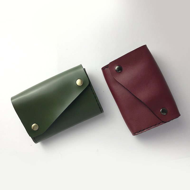zemoneni 全手作 牛皮 零钱包 卡包 二合一 超大容量 红与绿 - 零钱包 - 真皮 红色
