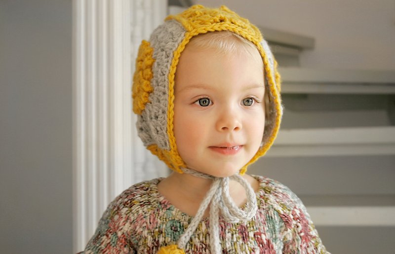 有机婴儿帽 冬帽 婴儿帽 有机婴儿帽 黄色羊毛帽 - 婴儿帽/发带 - 羊毛 黄色