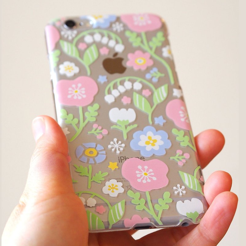 【iPhonePlusクリアケース】春待ちパステルフラワー - 手机壳/手机套 - 塑料 透明