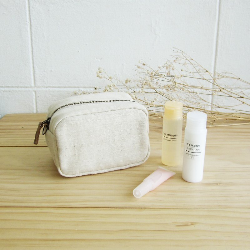 手工棉制化妆包-天然植物染-自然色 - 化妆包/杂物包 - 棉．麻 白色