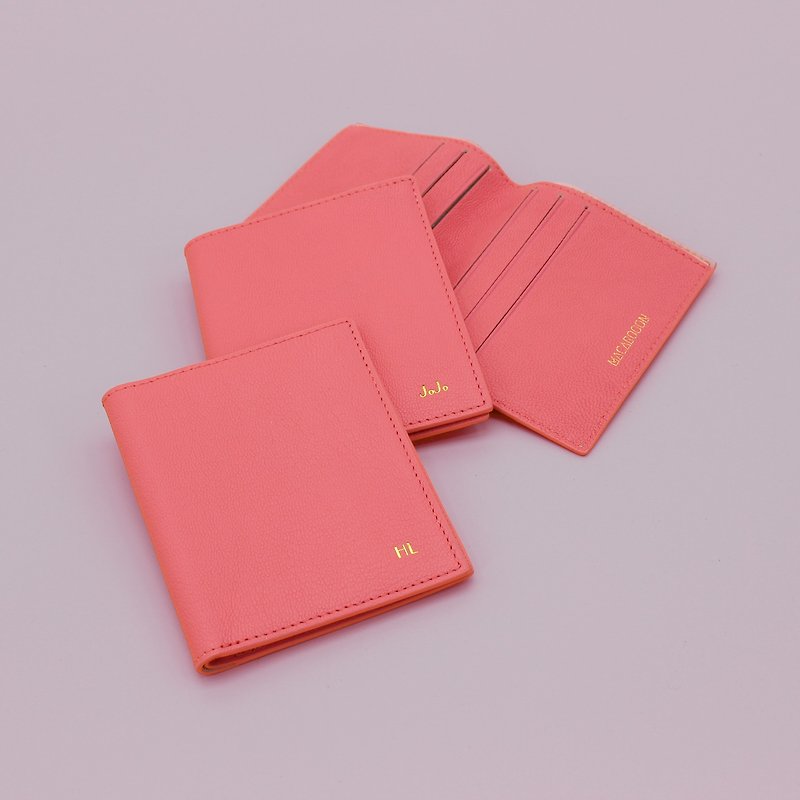 定制化礼物皮革粉红桃红短夹 钱包 皮夹 卡片套 银包 咭片套 - 皮夹/钱包 - 真皮 粉红色