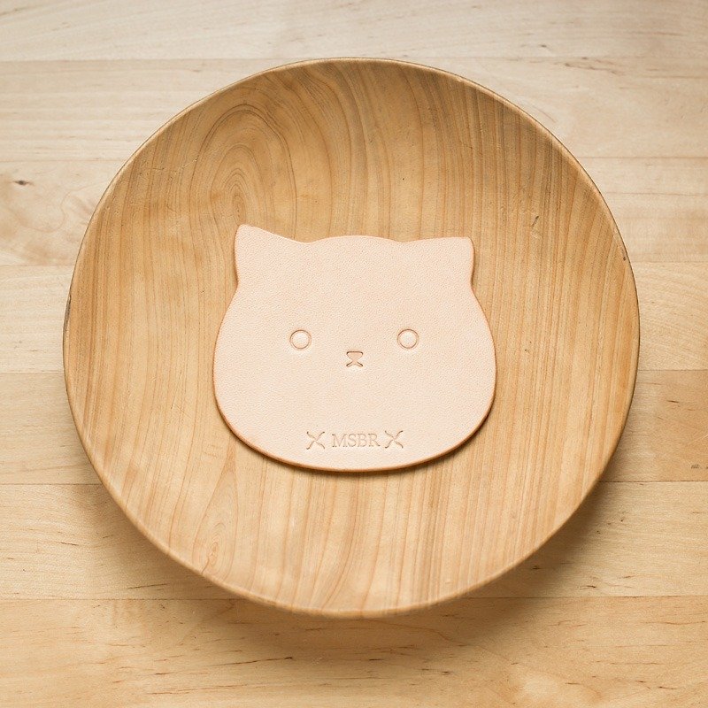动物系列-原色植鞣皮杯垫(猫) - 杯垫 - 真皮 橘色