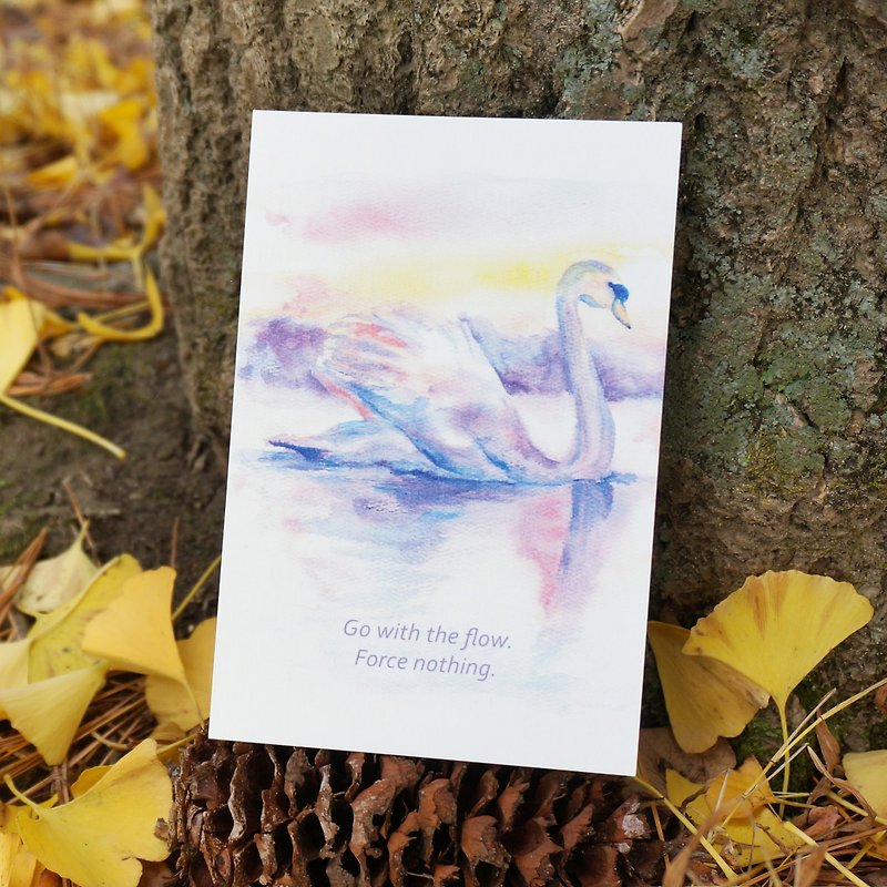 明信片 卡片 水彩画作 可爱 动物 天鹅 - 卡片/明信片 - 纸 紫色