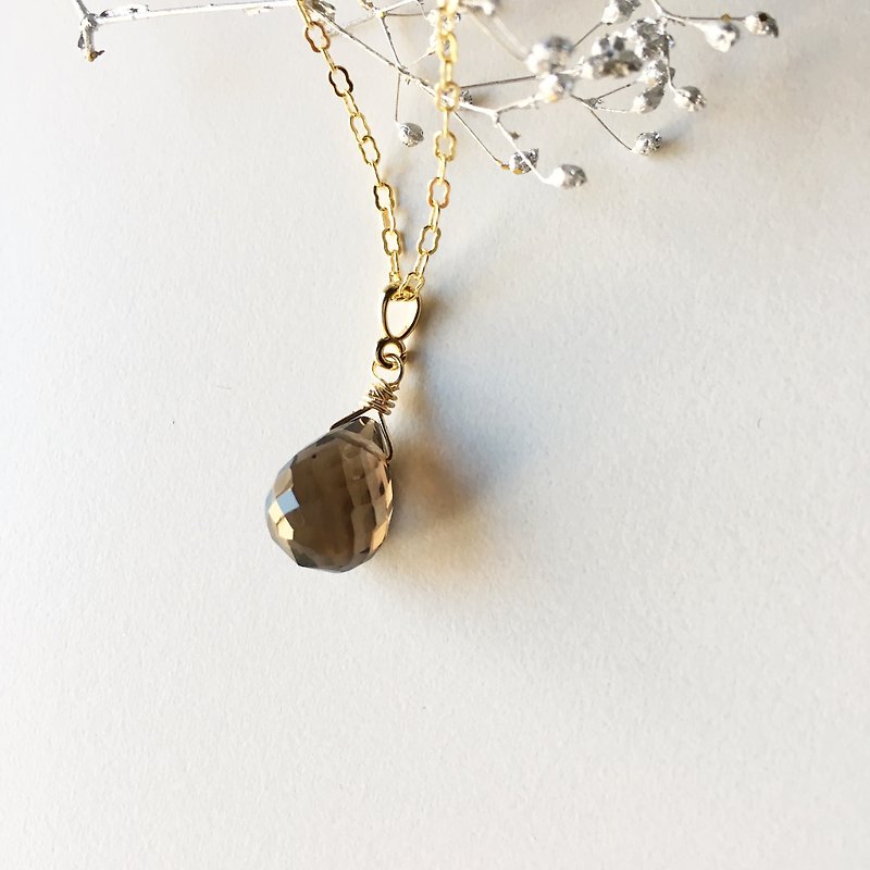 4月の誕生石 大粒スモーキークォーツAAA ブリオレットカット ネックレス - 项链 - 宝石 咖啡色