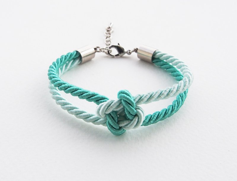 Mint and Light mint square knot rope bracelet - 手链/手环 - 其他材质 绿色