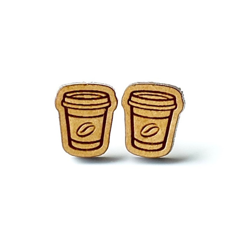 素色木耳环-来一杯咖啡 - 耳环/耳夹 - 木头 咖啡色
