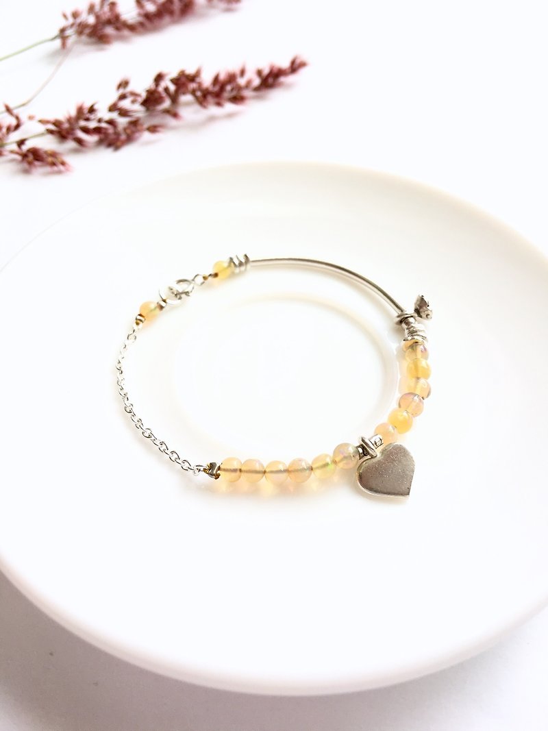 Ops Opal silver design simple  bracelet-蛋白石/银管/设计/独特/限量/纯银链/礼物/幸运 - 手链/手环 - 其他金属 金色