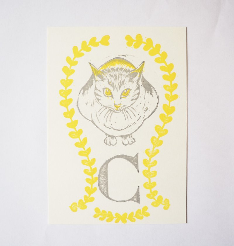 “C is for Cat”手工版印明信片 （abc字母明信片） - 卡片/明信片 - 纸 黄色