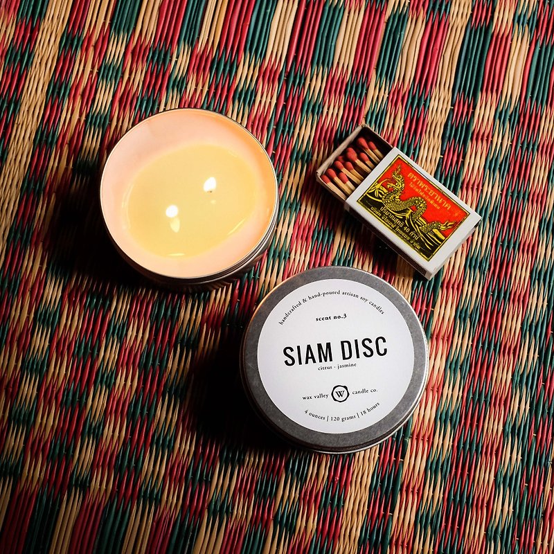 Soy Candle Siam Disc Blend Travel Tin - Jasmine & Citrus - 蜡烛/烛台 - 其他材质 银色