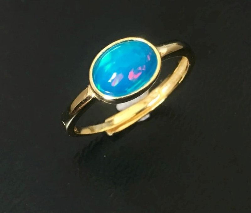 蓝蛋白石戒指，蓝蛋白石银戒指，天然蛋白石宝石，蛋白石首饰 - 戒指 - 纯银 蓝色