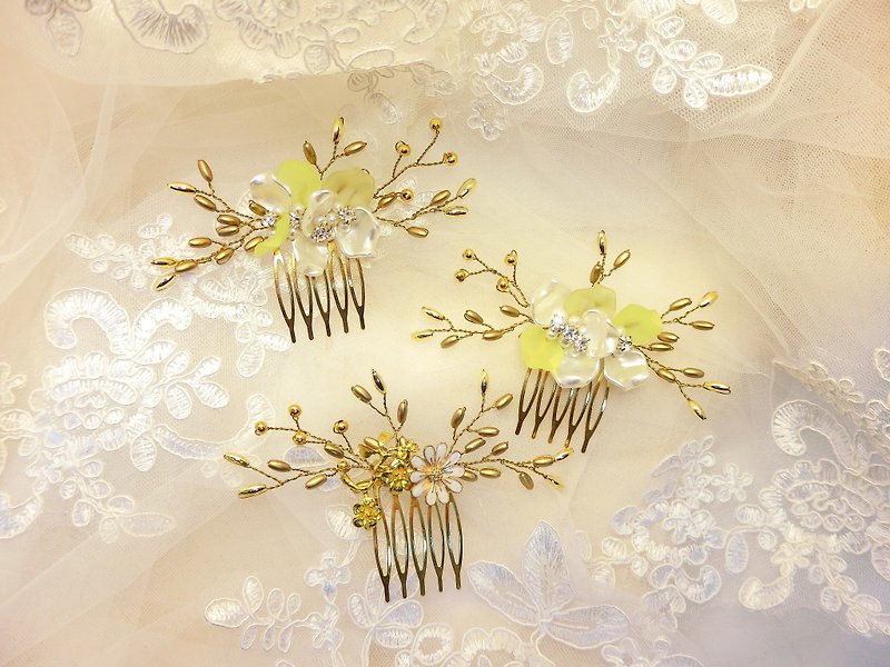 戴上幸福的饰 金色稻穗系列-新娘发梳.法国梳.自助婚礼-3件组合金 - 发饰 - 其他金属 金色