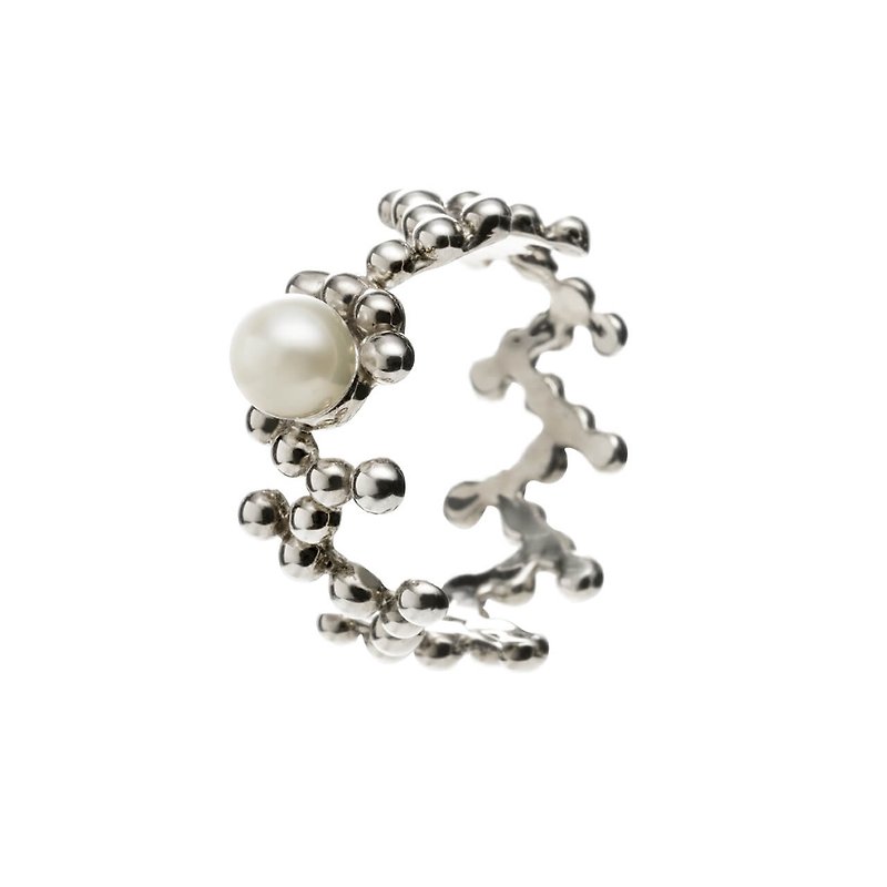 珊瑚珊瑚 - 戒指 (Akoya珍珠) - 戒指 - 纯银 银色