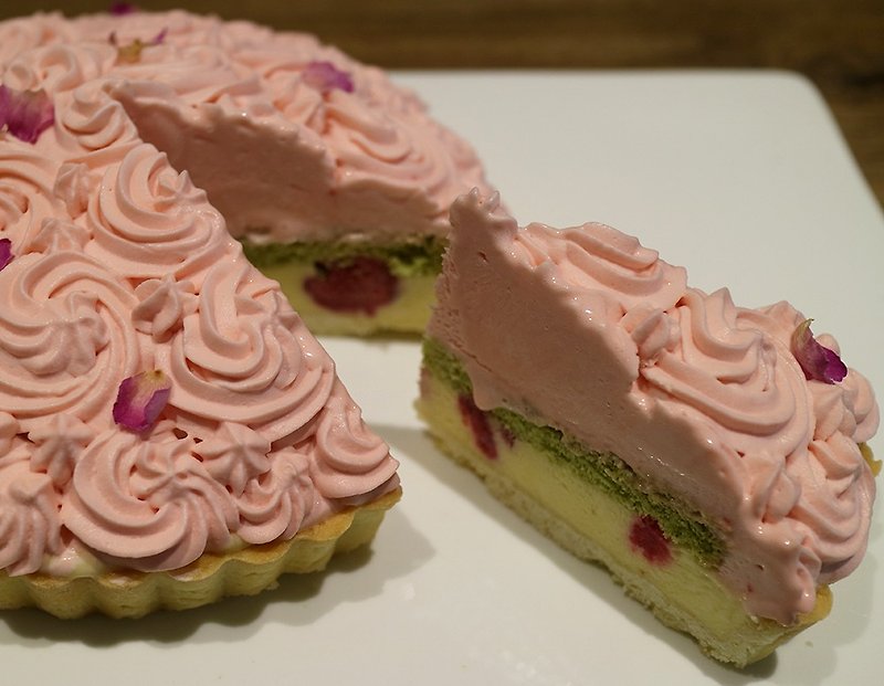 春樱草莓卡士达塔 8寸 - 咸派/甜派 - 新鲜食材 粉红色