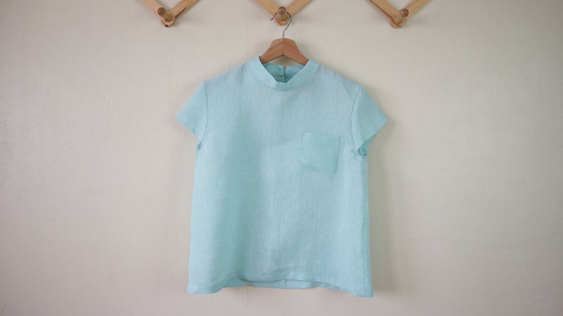 Turtle top in turquoise - 女装 T 恤 - 棉．麻 