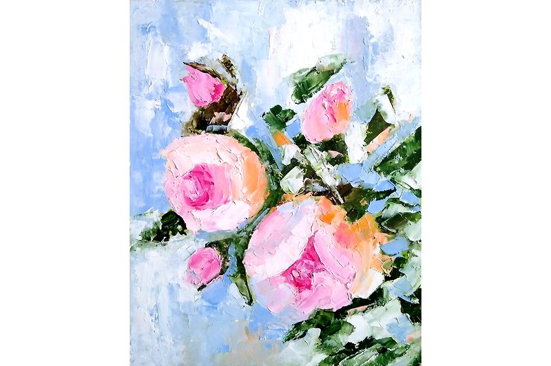 Pink Roses Wall Art, Flowers Original Painting, Floral Picture, Gift for Woman - 海报/装饰画/版画 - 其他材质 多色