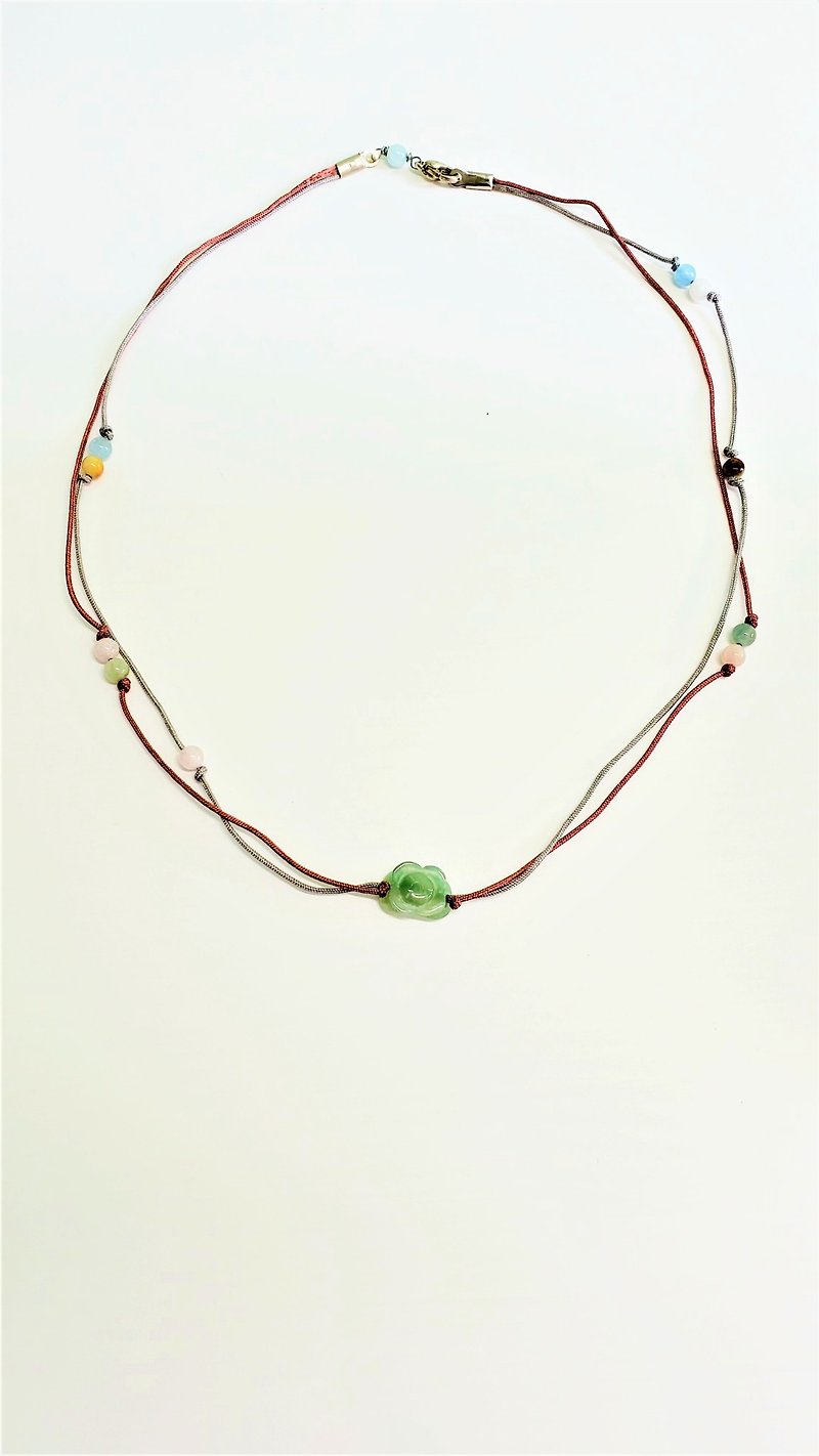 天然绿色翡翠吊坠项链 (花卉主题) (银扣) (附证书) - 项链 - 宝石 