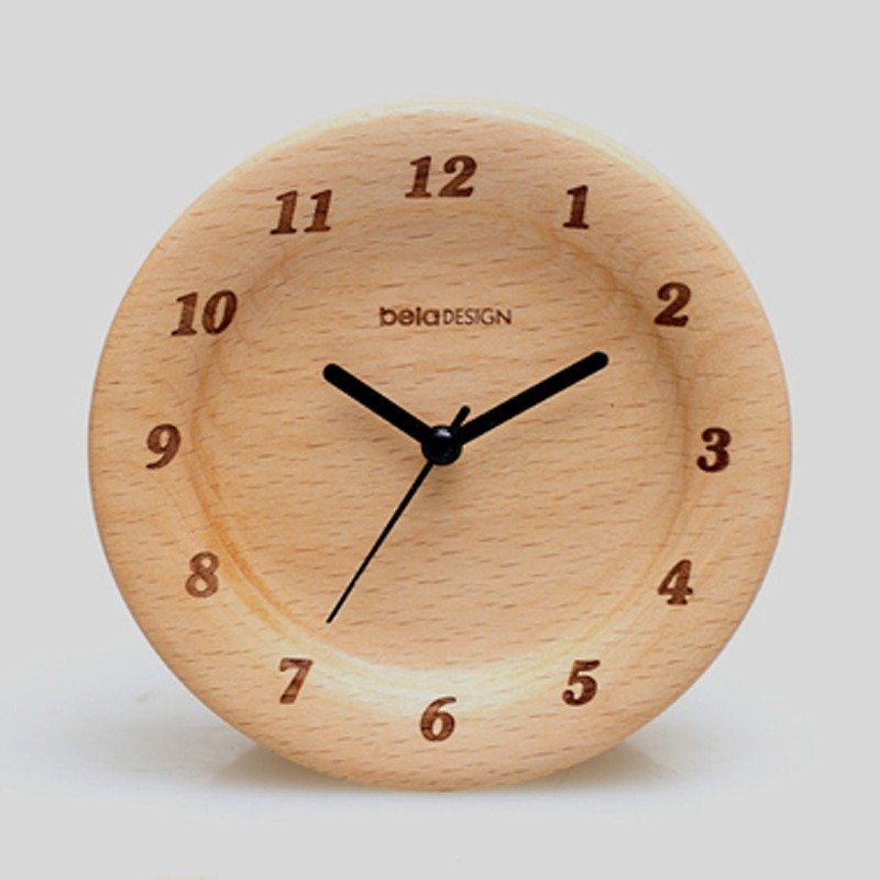 实木浮边数字小桌钟 - 时钟/闹钟 - 木头 金色