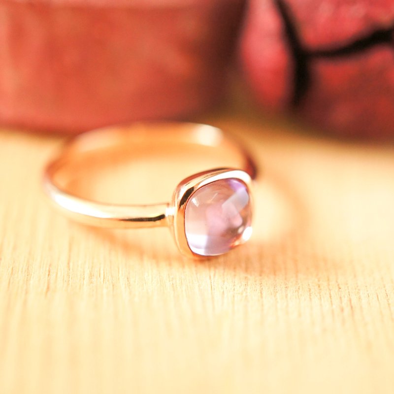 6mm 枕形卜面紫晶纯银电18K 玫瑰金戒指 - 戒指 - 宝石 紫色