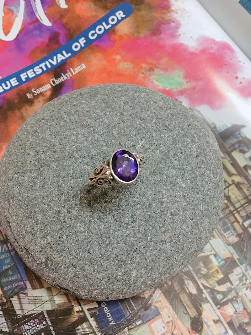 紫水晶 戒指 尼泊尔 手工制 925纯银 - 戒指 - 半宝石 