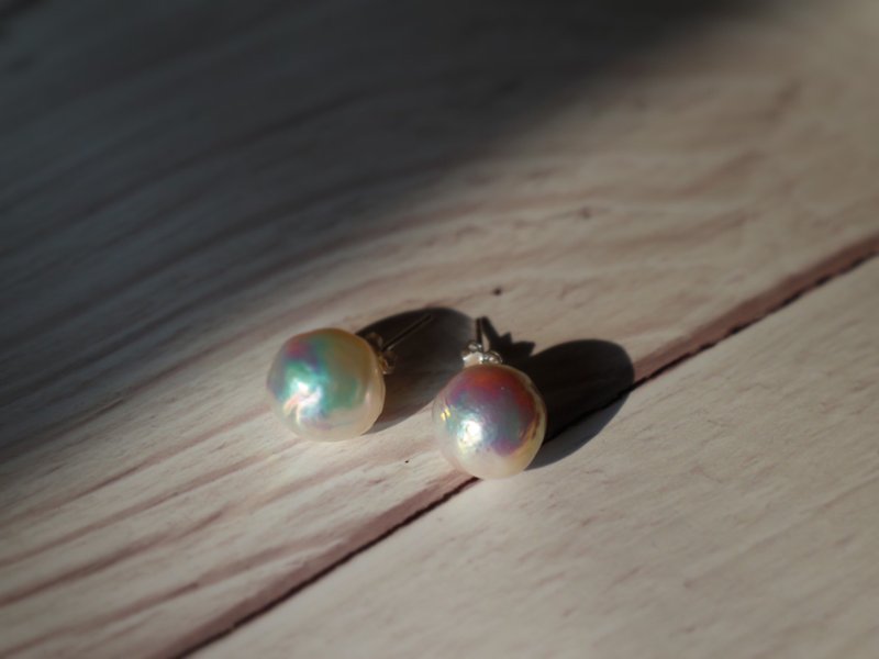天然 炫彩 珍珠巴洛克 大尺寸珍珠 耳针 耳环 - 耳环/耳夹 - 珍珠 金色