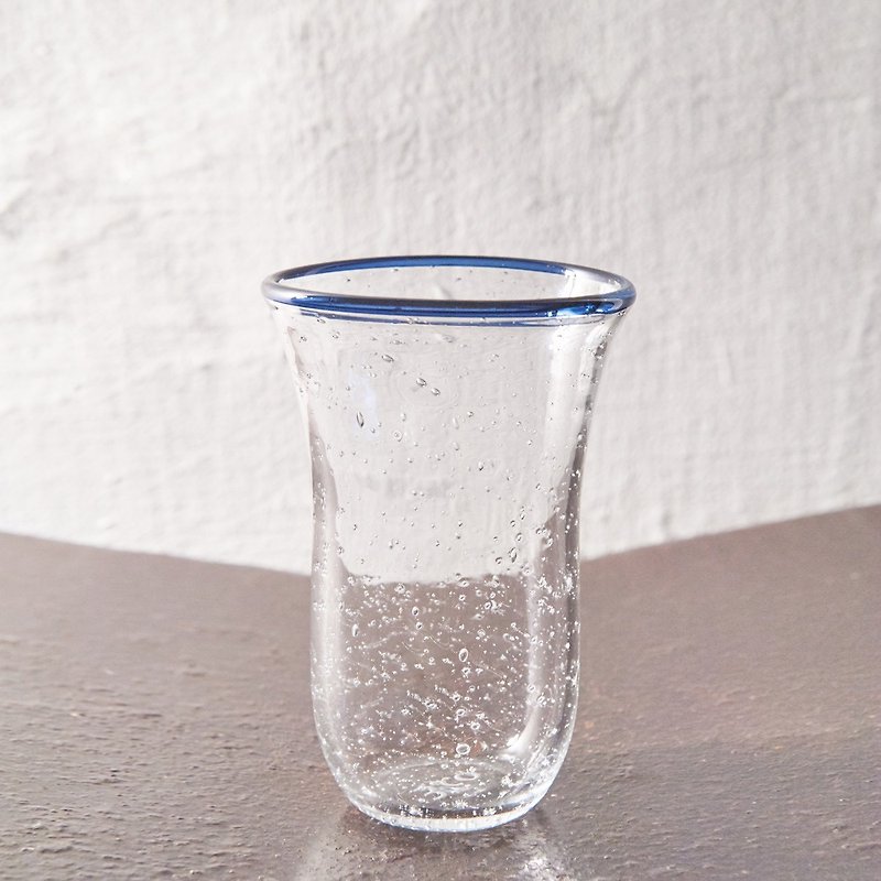 【3,co】手工气泡感玻璃杯(大) - 蓝边 - 花瓶/陶器 - 玻璃 透明