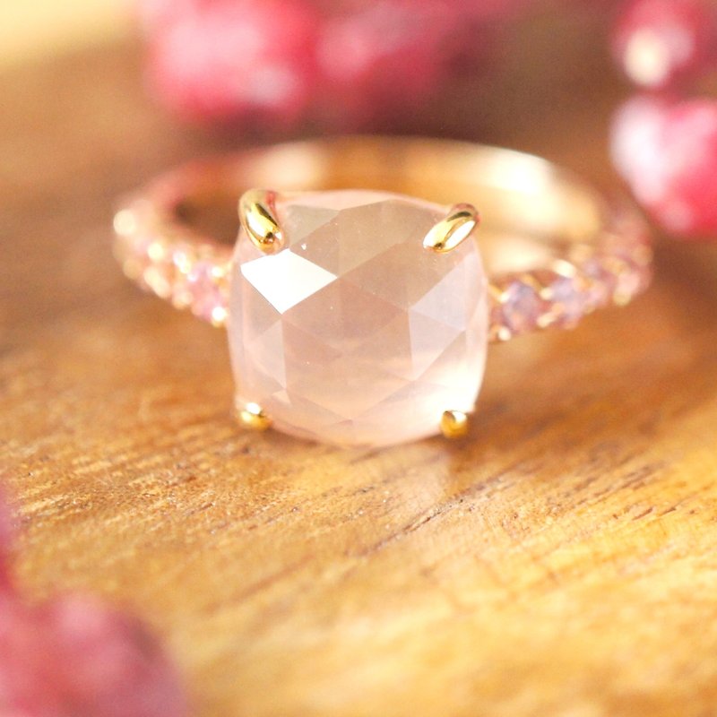 真理 – 9mm 方形切角玫瑰晶纯银电18K玫瑰金戒指 - 戒指 - 宝石 粉红色
