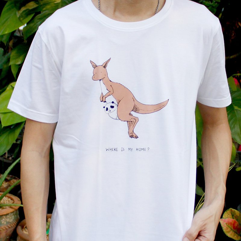 T-shirt Kangaroo Panda - 男装上衣/T 恤 - 棉．麻 白色