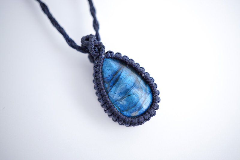 拉长石 蜡线编织颈绳 - 项链 - 宝石 蓝色