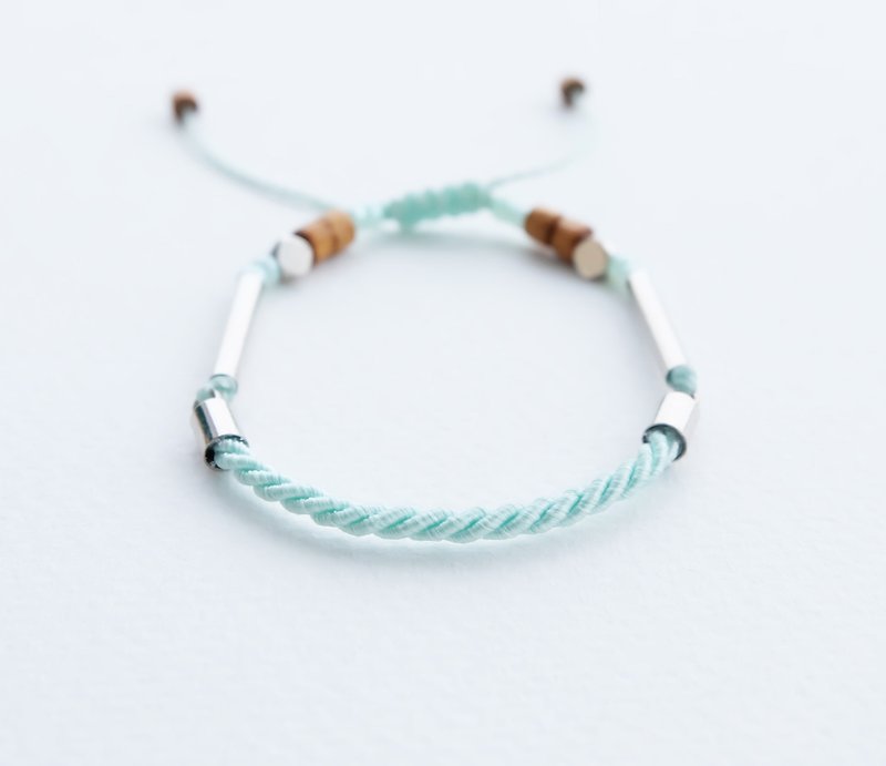 Light mint twisted rope adjustable bracelet unisex bracelet - 手链/手环 - 聚酯纤维 绿色