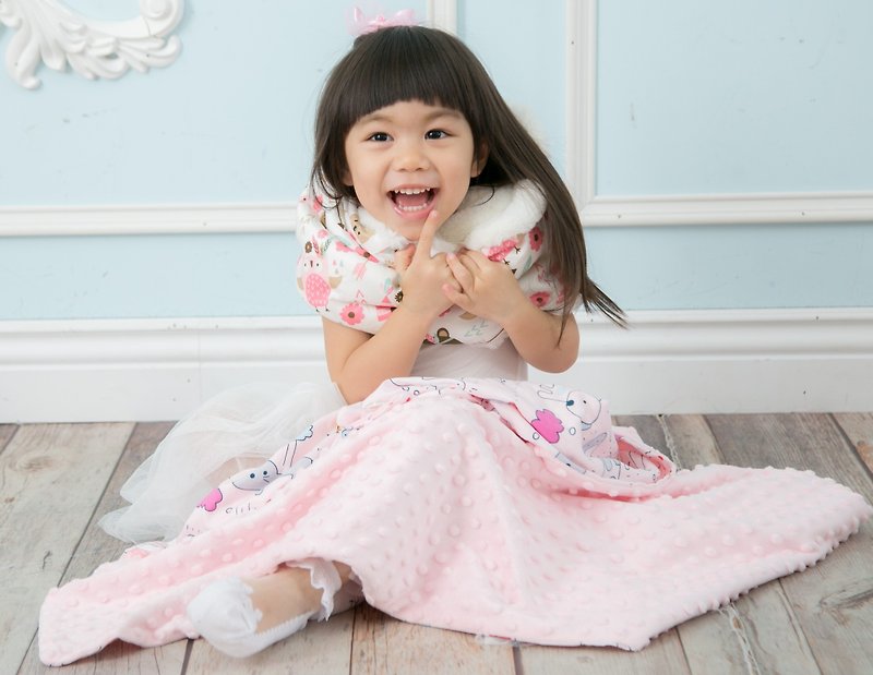 Minky多功能 点点颗粒 携带毯婴儿毯冷气毯被 粉色-动物农场 - 婴儿床上用品 - 棉．麻 粉红色
