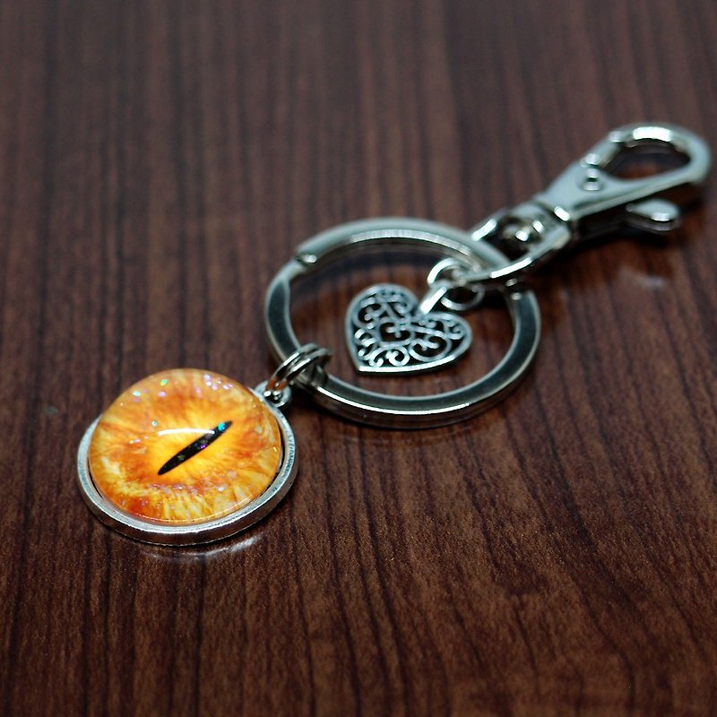 Fox Garden 手作  20mm猫眼钥匙圈+爱心小吊饰 - 钥匙链/钥匙包 - 玻璃 橘色