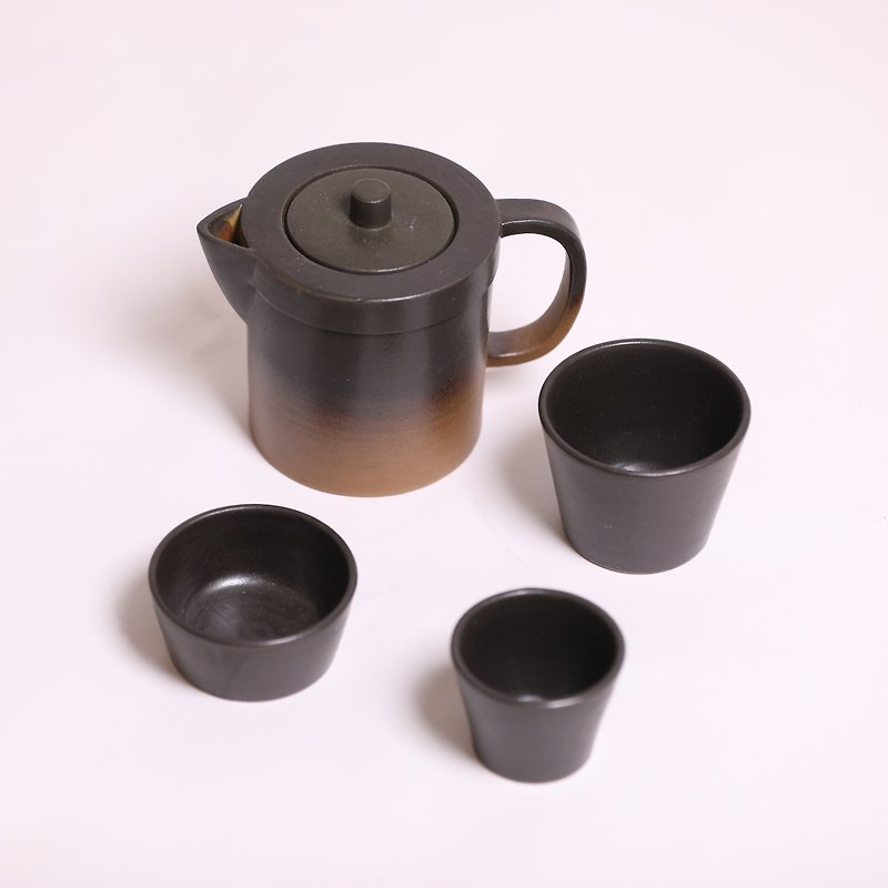 黑石茶道四件组-公平贸易 - 茶具/茶杯 - 陶 黑色