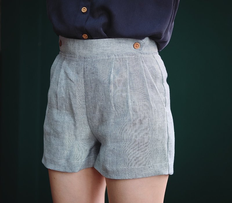 Cozy shorts : BlueGrey - 女装长裤 - 棉．麻 灰色