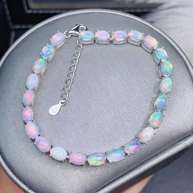 Opal Bracelet, Natural Opal Bracelet, Australian Opal Handmade Bracelet, Fire Op - 手链/手环 - 宝石 