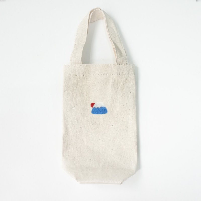 【Q-cute】水壶提袋系列-富士山 - 随行杯提袋/水壶袋 - 棉．麻 蓝色