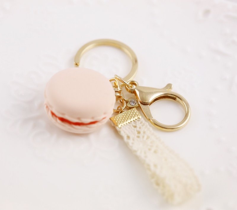 马卡龙 吊饰 婚礼小物 粉橘缎带款 - 钥匙链/钥匙包 - 其他金属 