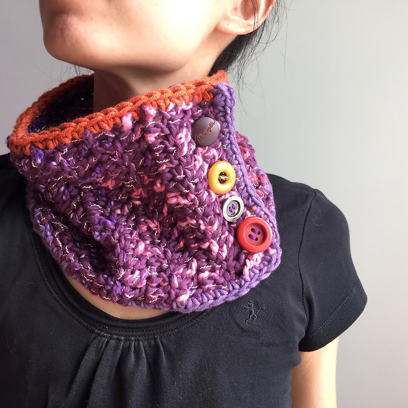 手工钩织领口  |  多用途围巾  |  个性配饰  |  窝心礼物  |  紫红色 - 丝巾 - 棉．麻 紫色