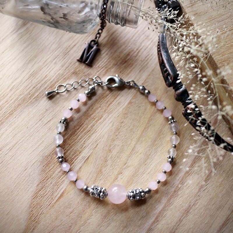 Muse时尚风系列NO.12母亲节天然石粉色粉晶银华丽手链 - 手链/手环 - 宝石 粉红色