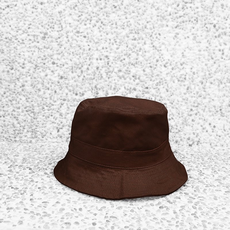 极简约纯棉双面手工平顶渔夫帽 - 深咖啡 - 帽子 - 棉．麻 咖啡色