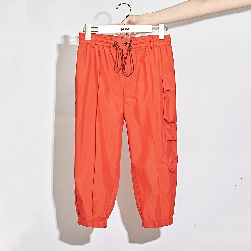 夕晖速写工装感立体口袋收口裤 - 中性裤装 - 棉．麻 橘色