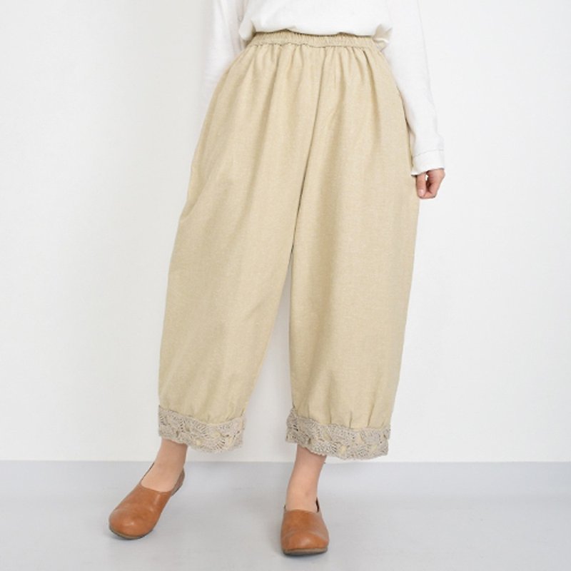 クロシェ デザイン ワイド パンツ - 女装长裤 - 棉．麻 